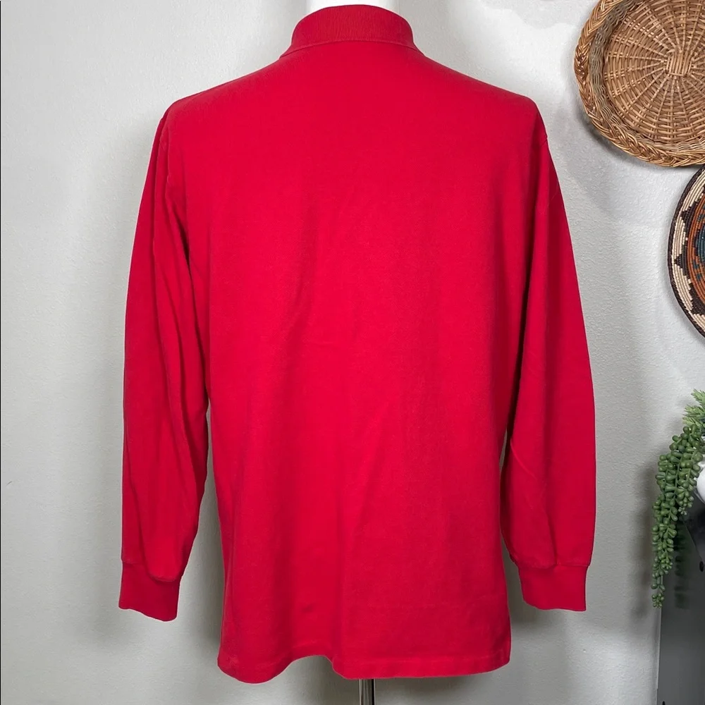 Mens Polo Ralph Lauren Long Sleeve Polo Henley Shirt Red Blue Pony Size Large